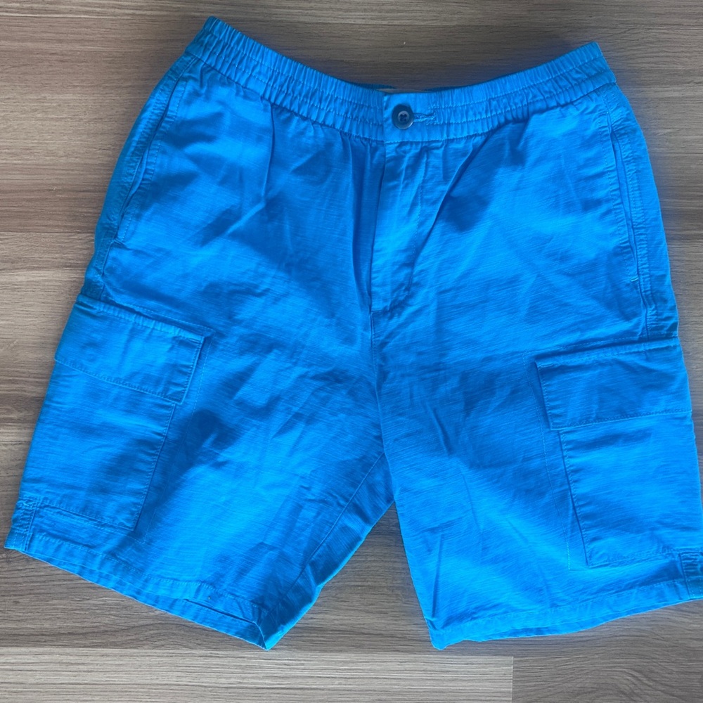 NEW Everlane Men's Sz S Blue Organic Cotton Linen Cargo Pockets Bermuda Shorts